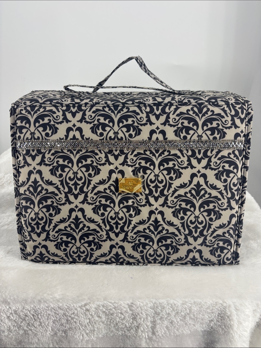 Joy Mangano Black and Cream Damask Cosmetic Train Case